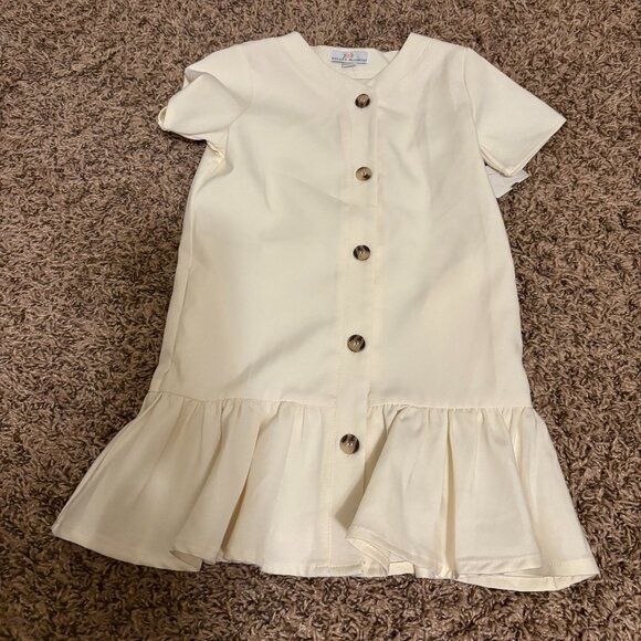 Bailey's Blossoms Dress 3T Creme Ivory Button Front Short Sleeve Pockets NWT NEW - Picture 1 of 3
